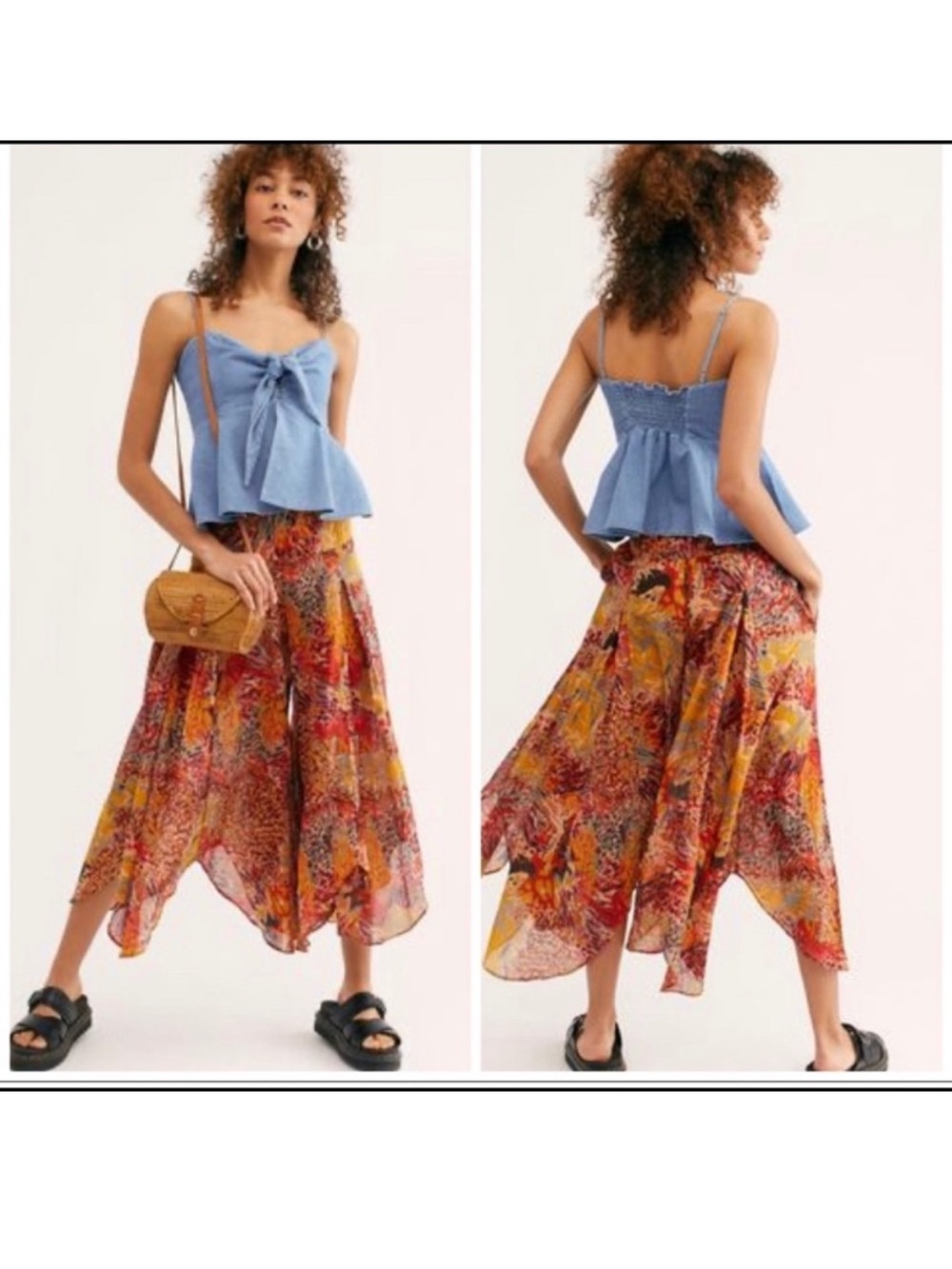 NWT NEW Free People Fallon Asymmetrical Cotton Cropped Wide-Leg Hankerchief Hem